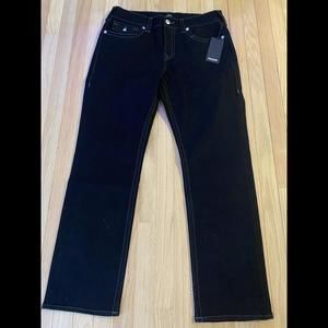 True Religion Mens size 34x32 Ricky Flap SN Relaxed Straight Jeans Black Denim